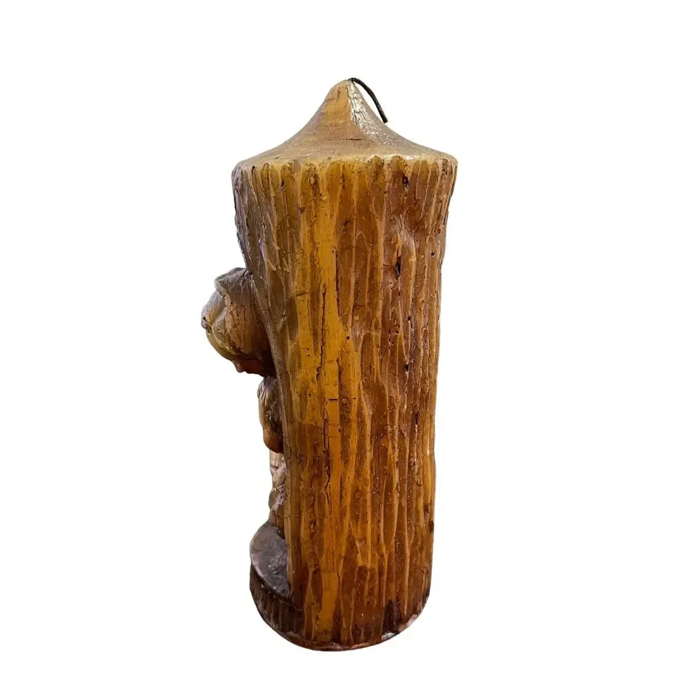 Madonna and Child Candle Carved Wax Vintage Catholic Wood Look Mid Century Jesus